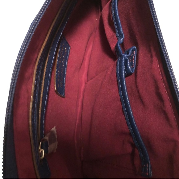 KATE LANDRY Royal Blue Genuine Leather‎ & Suede w/ Silver Hardware Handbag Purse - Picture 9 of 12